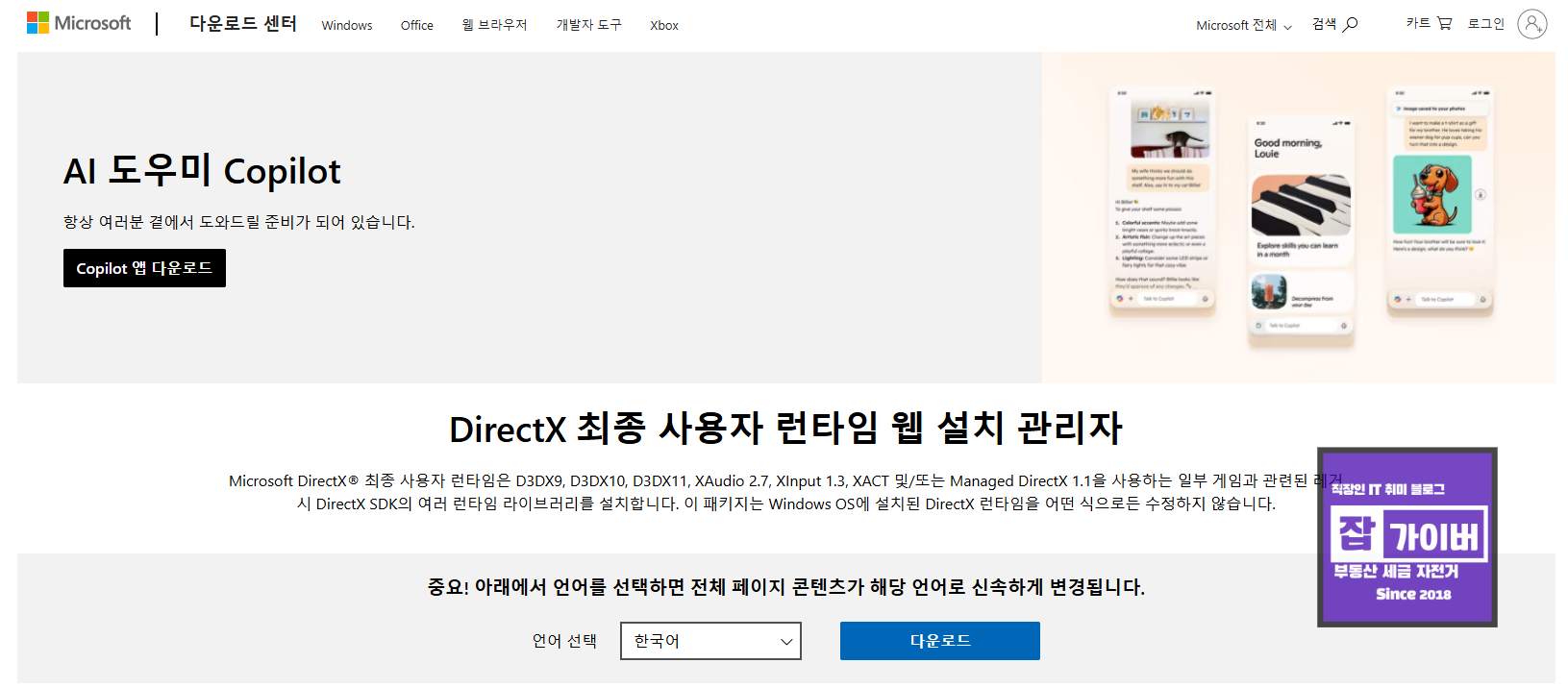DirectX 런타임 설치 화면