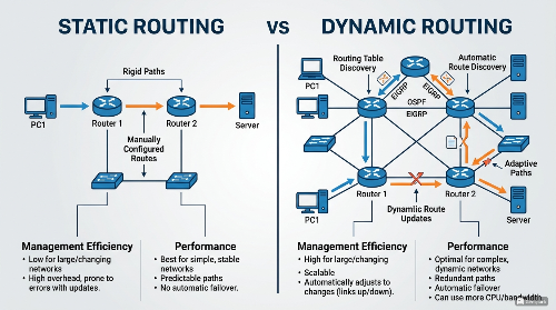 정적 라우팅 vs 동적 라우팅 관리 효율성의 이미지