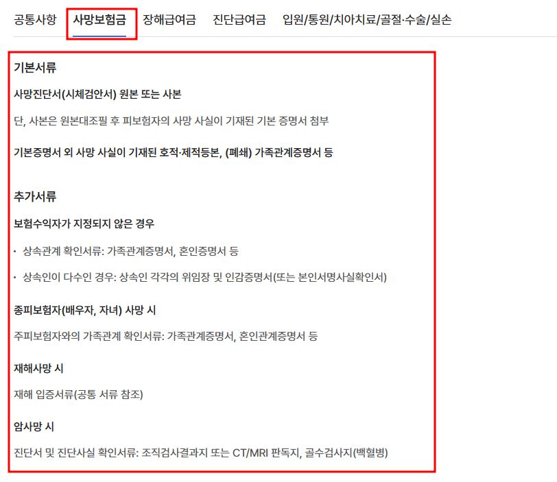 교보생명 사망보험금 필요서류