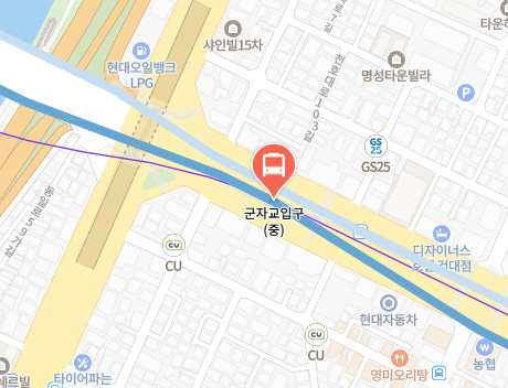 군자교입구에서 인천공항 리무진 공항버스(6013번) 지도 위치