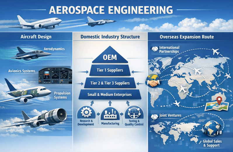 항공우주공학 (항공기 설계, 국내 산업 구조, 해외 진출 경로)