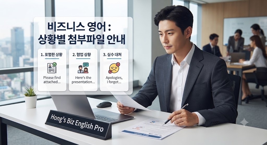 비즈니스 이메일에서 상황별 첨부파일을 안내하는 정중한 영어 표현 예시