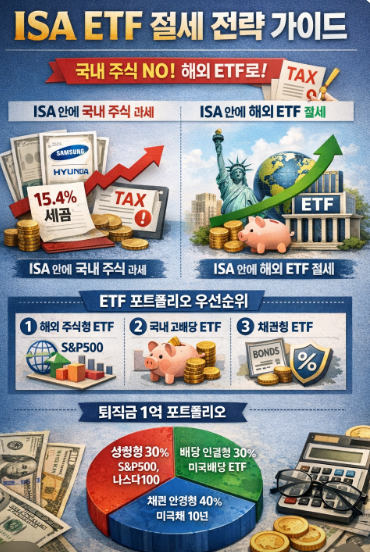 ISA 계좌 ETF 투자 (세금 함정, 절세 전략, 포트폴리오) 인포그라피