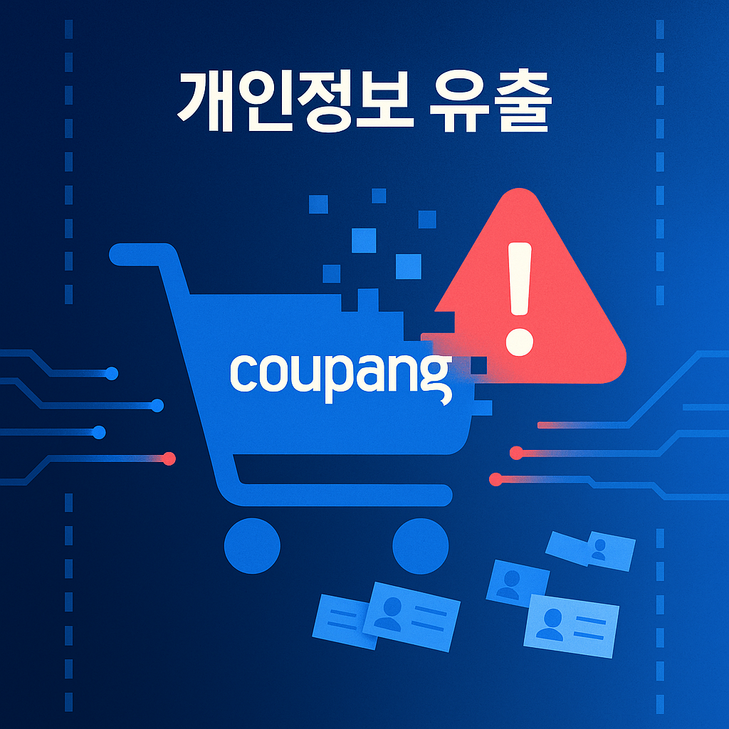 쿠팡 정보유출을 상징하는 자물쇠와 사이버 경고 그래픽