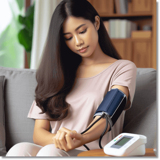 혈압 체크하는 젊은 순환기 장애 환자