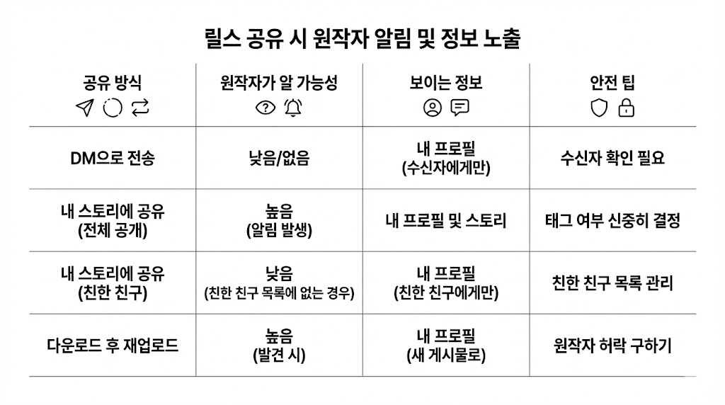 인스타 릴스 공유하면 원작자가 알까? 2026 최신: DM&middot;스토리&middot;리포스트 케이스별 정리