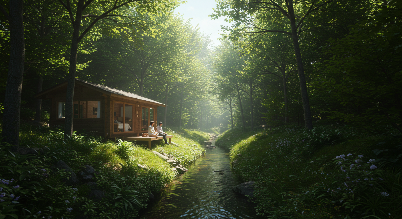 평창 또는 홍천 숲속 계곡 옆 힐링 하우스