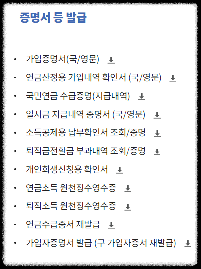 국민연금개인서비스항목