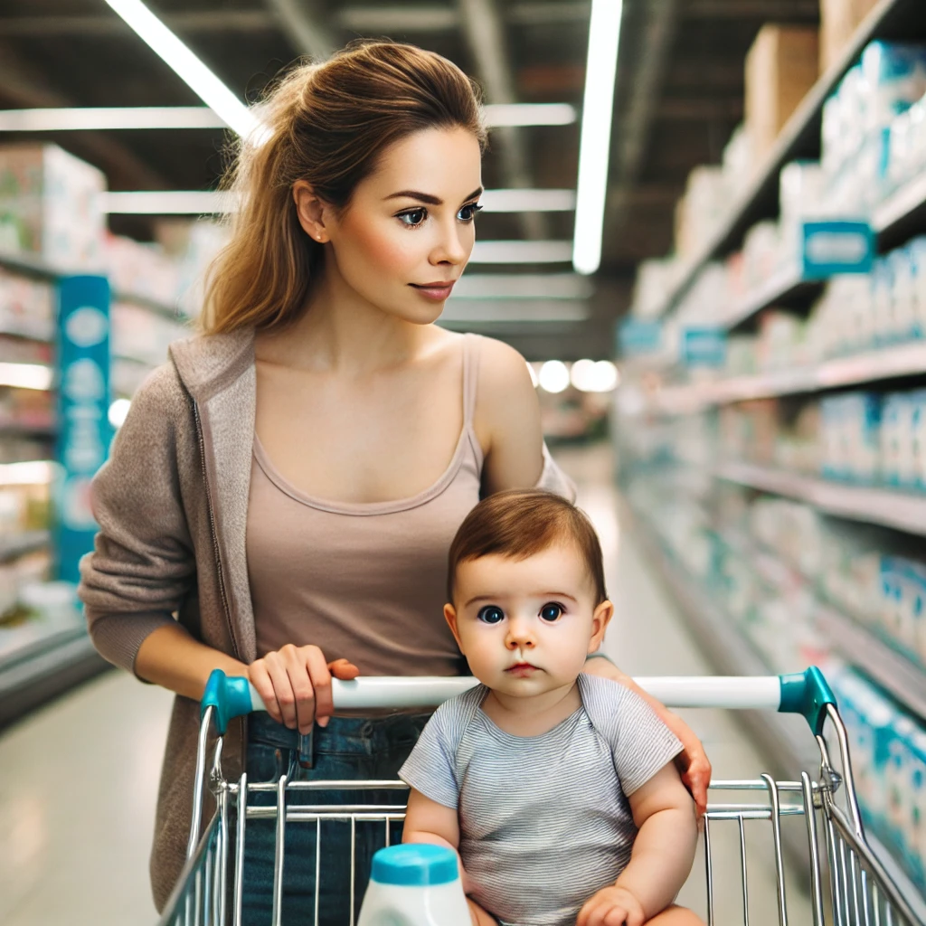 마트에서 장 보는 초보 엄마