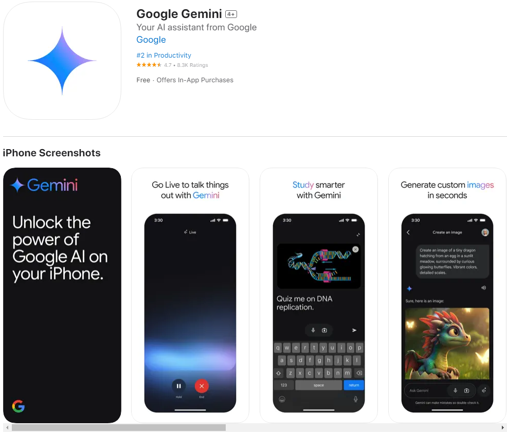 구글 gemini 의 iOS용 앱