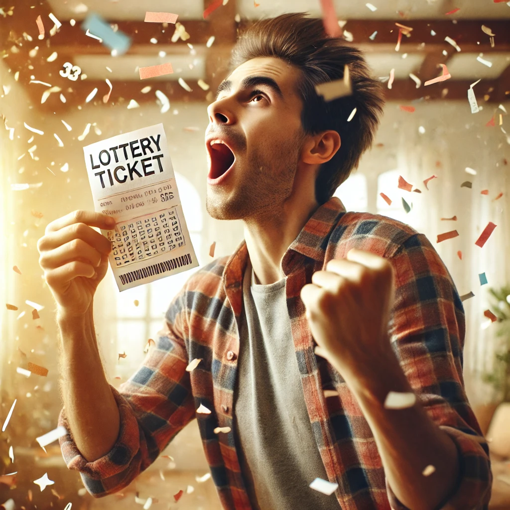 복권에 당첨되서 기뻐하는 사람의 모습