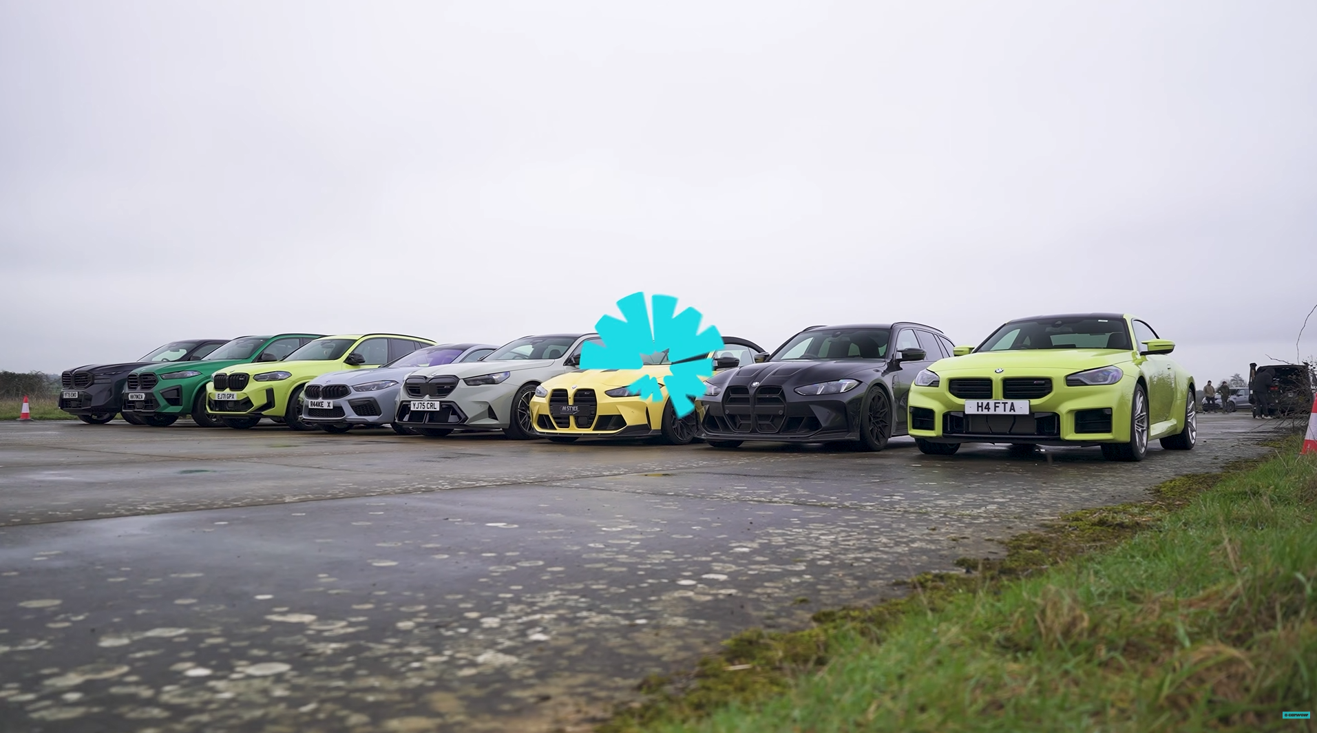 BMW M2부터 XM까지 전 라인업 빗속 드래그 레이스 결과. M3 투어링 1위, 하이브리드 무게 한계, 후륜 빗길 불리함까지 실측 데이터