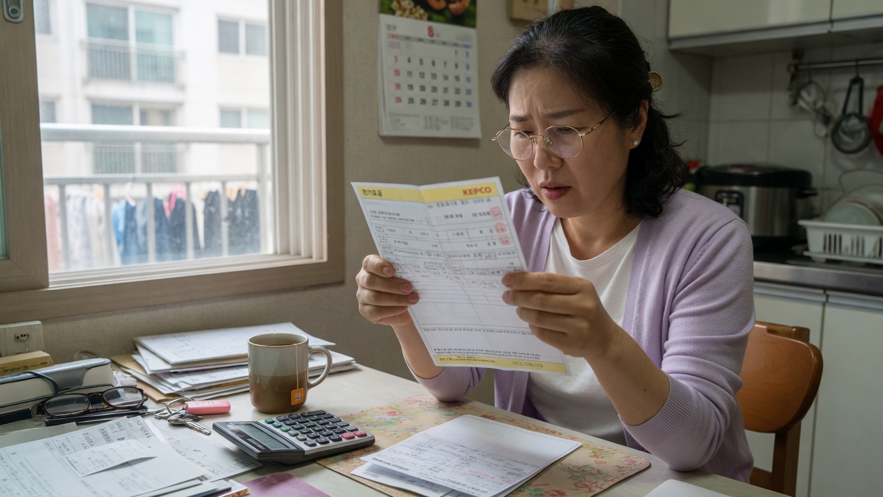 고지서와 휴대폰 요금 화면을 비교하는 장면