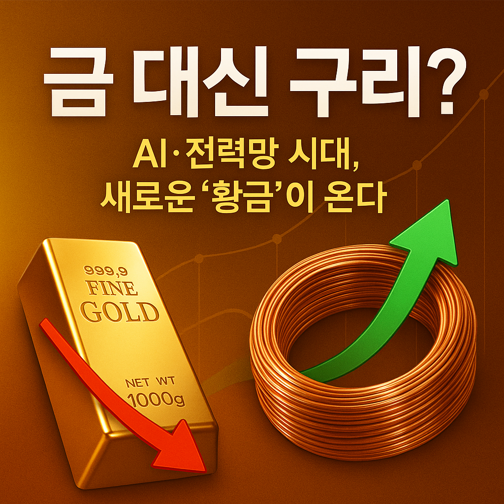 금괴와 구리 코일을 대비해 배치해 구리가 새로운 투자 대세로 떠오름을 표현한 썸네일 이미지