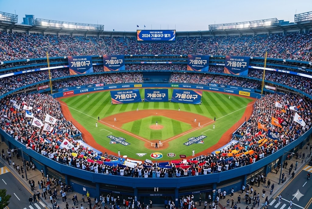 관중으로 가득 찬 KBO 프로야구 경기장 포스트시즌 전경