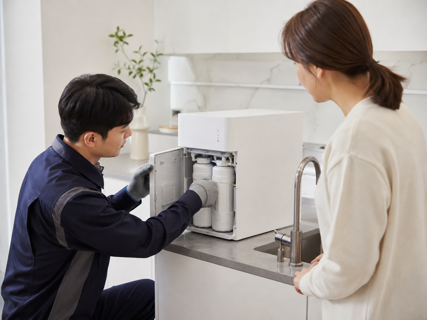 주방 정수기 필터 점검