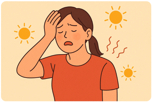 일러스트로 표현된 더위에 지친 여성의 모습