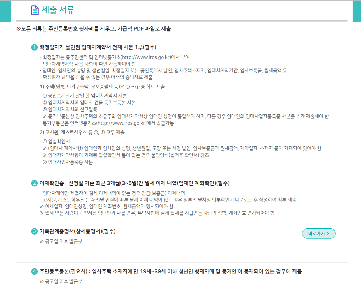 서울시 청년월세 지원 신청 구비서류