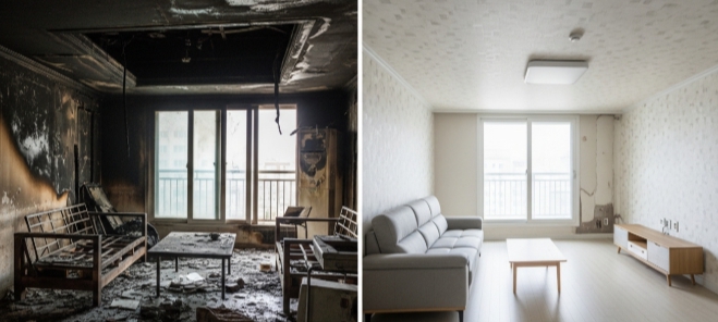 화재 청소 이후 복구 전후