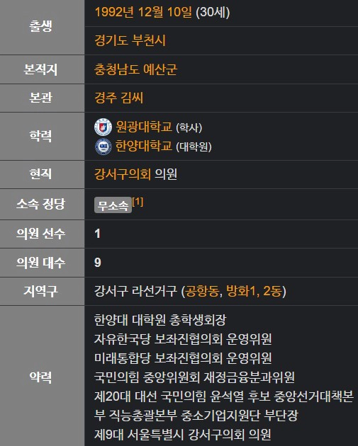 김민석 강서구 구위원 프로필 나이 학력 경력