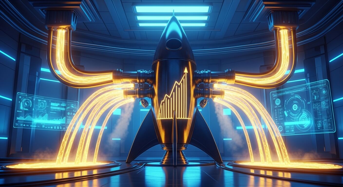 중간에 로켓같은 조형물이있고 양옆위로 호스가 연결되어있는듯한사진