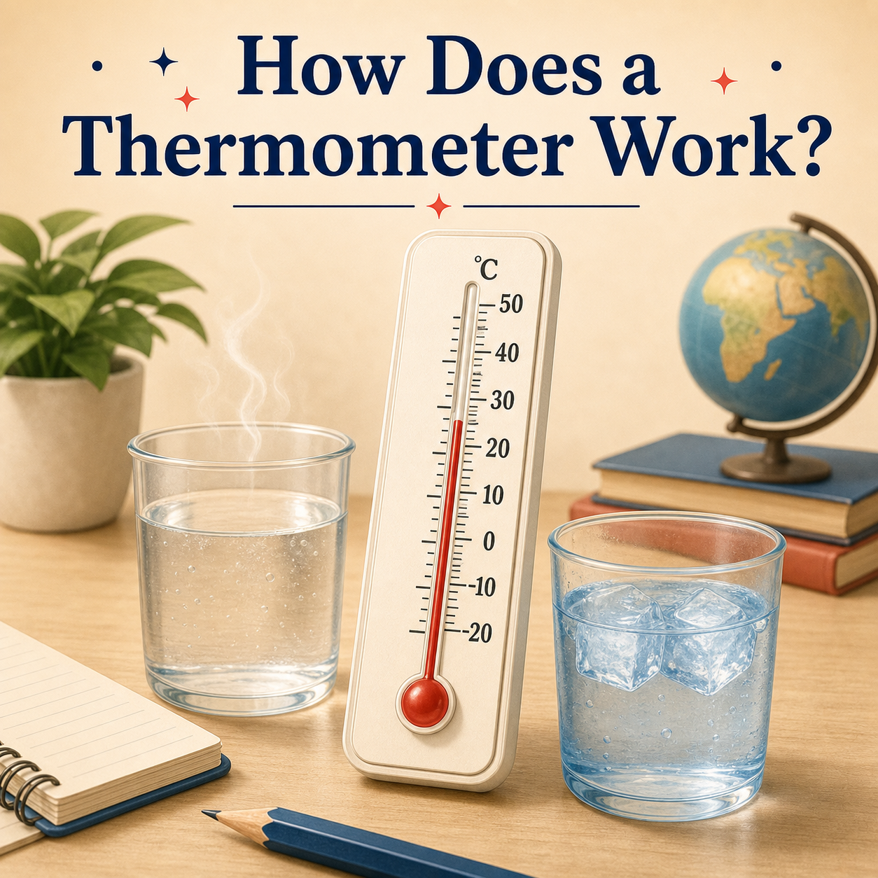 A simple educational illustration showing a thermometer measuring temperature