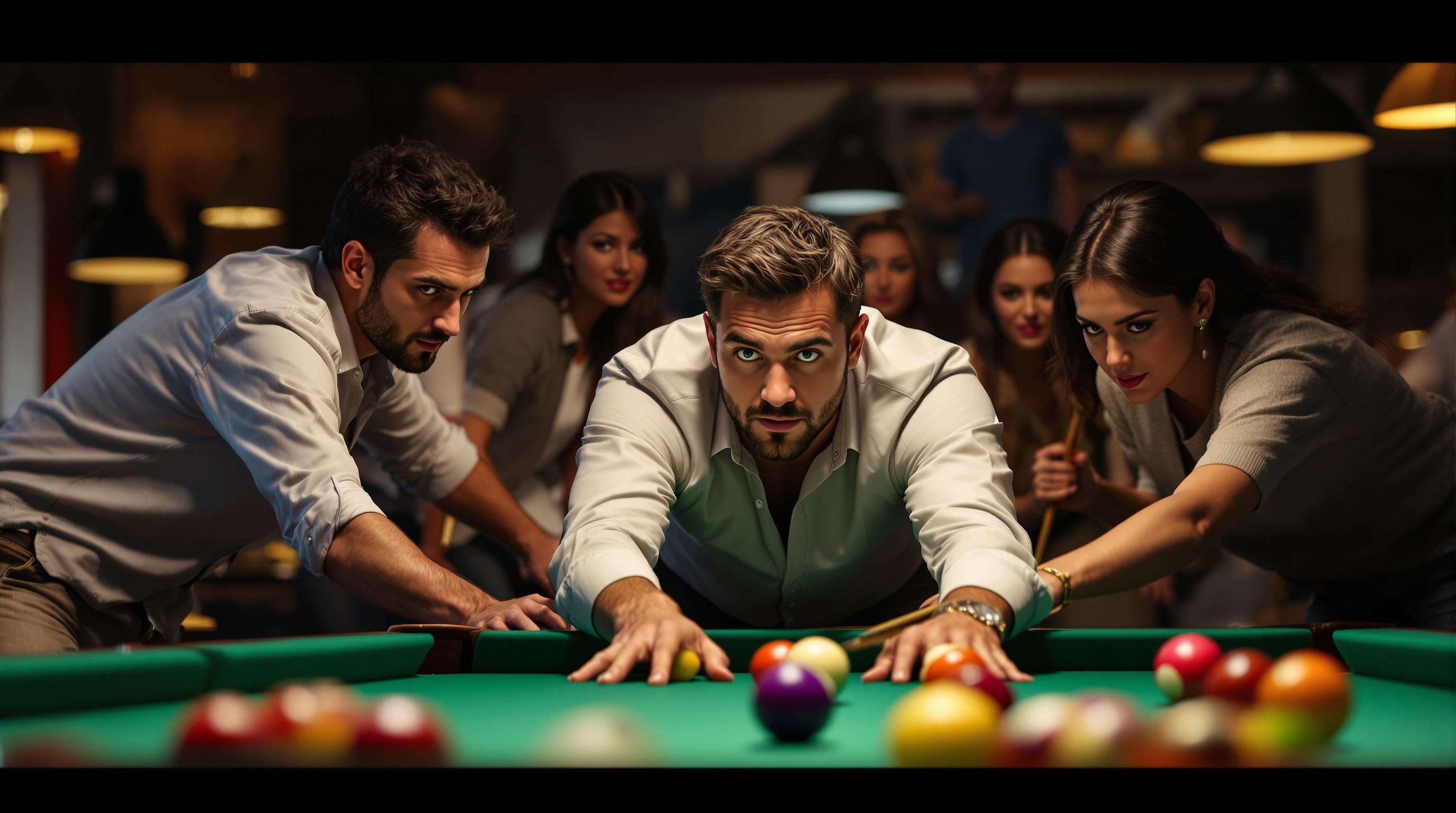 남녀가 당구치는 모습