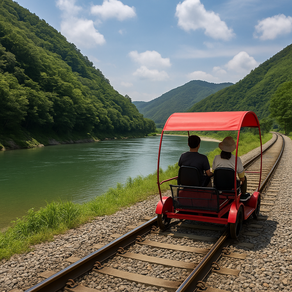 강원 정선 아우라지 &ndash; 강을 따라 달리는 레일바이크