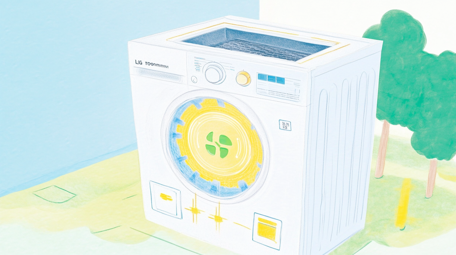 세탁 과정에 통합된 에너지 효율 그래픽을 통해 에너지 절약을 시각적으로 묘사한 LG 트롬 인버터 모터