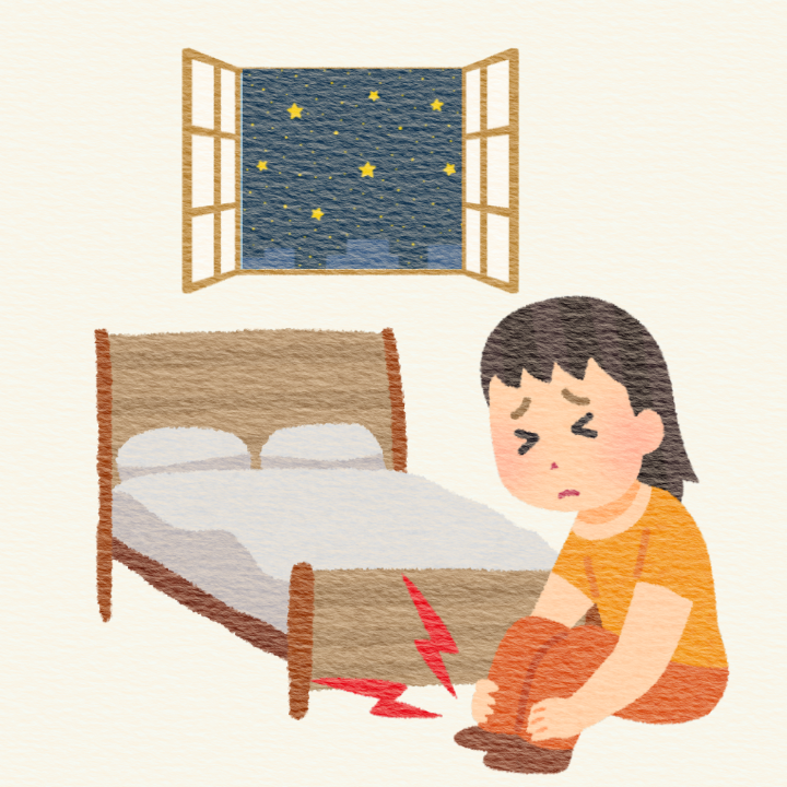 불편한 발 때문에 밤에 잠을 못자는 괴로운 사람의 표정 이미지