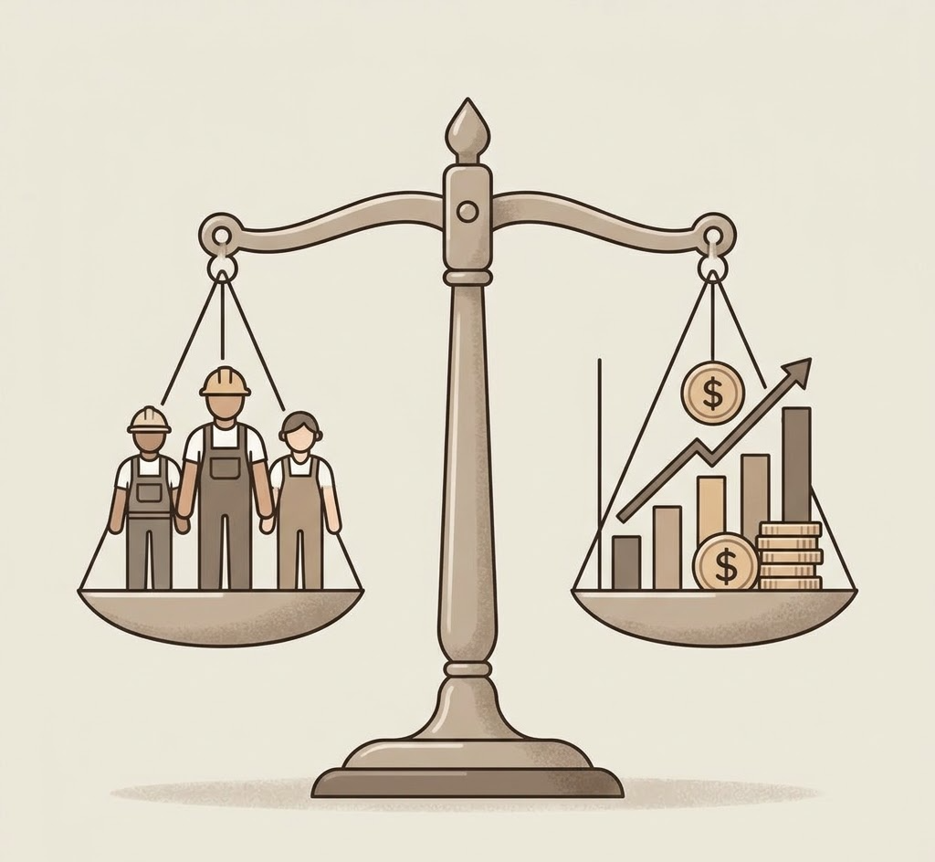 긴급조정권을 둘러싼 노동권과 경제 보호의 균형 개념도