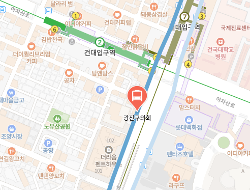 광진구의회에서 인천공항 리무진 공항버스(6013번) 지도 위치