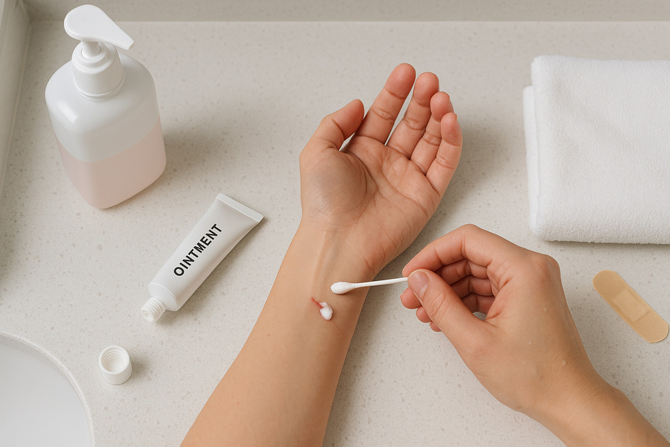 안전한 연고 사용하는 이미지