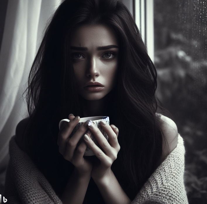 불안하여 얼굴 빛이 창백한 여성의 모습(made by Bing)