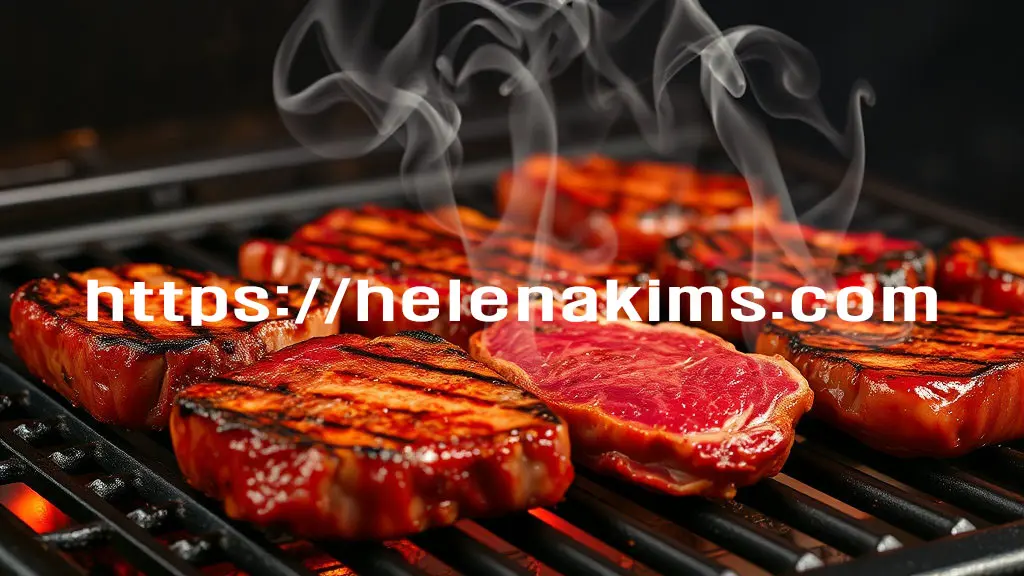 숯불 석쇠에 고기를 굽는 모습