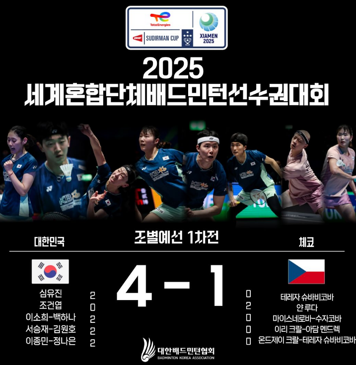 수디르만컵 일정 중계 안세영 