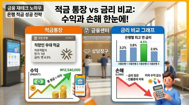 1금융권 적금 금리 비교와 실제 수익 차이를 설명하는 금융 인포그래픽