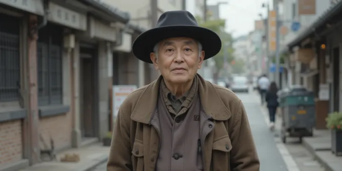 익숙한 동네에서 방향을 잃고 두리번거리는 노년 남성