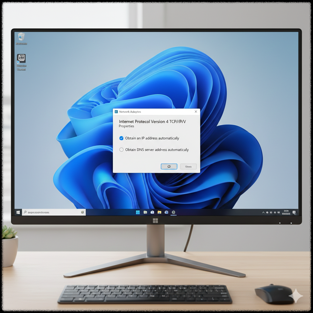Windows 11 네트워크 어댑터 속성에서 DHCP 자동 IP 설정을 활성화하는 모습