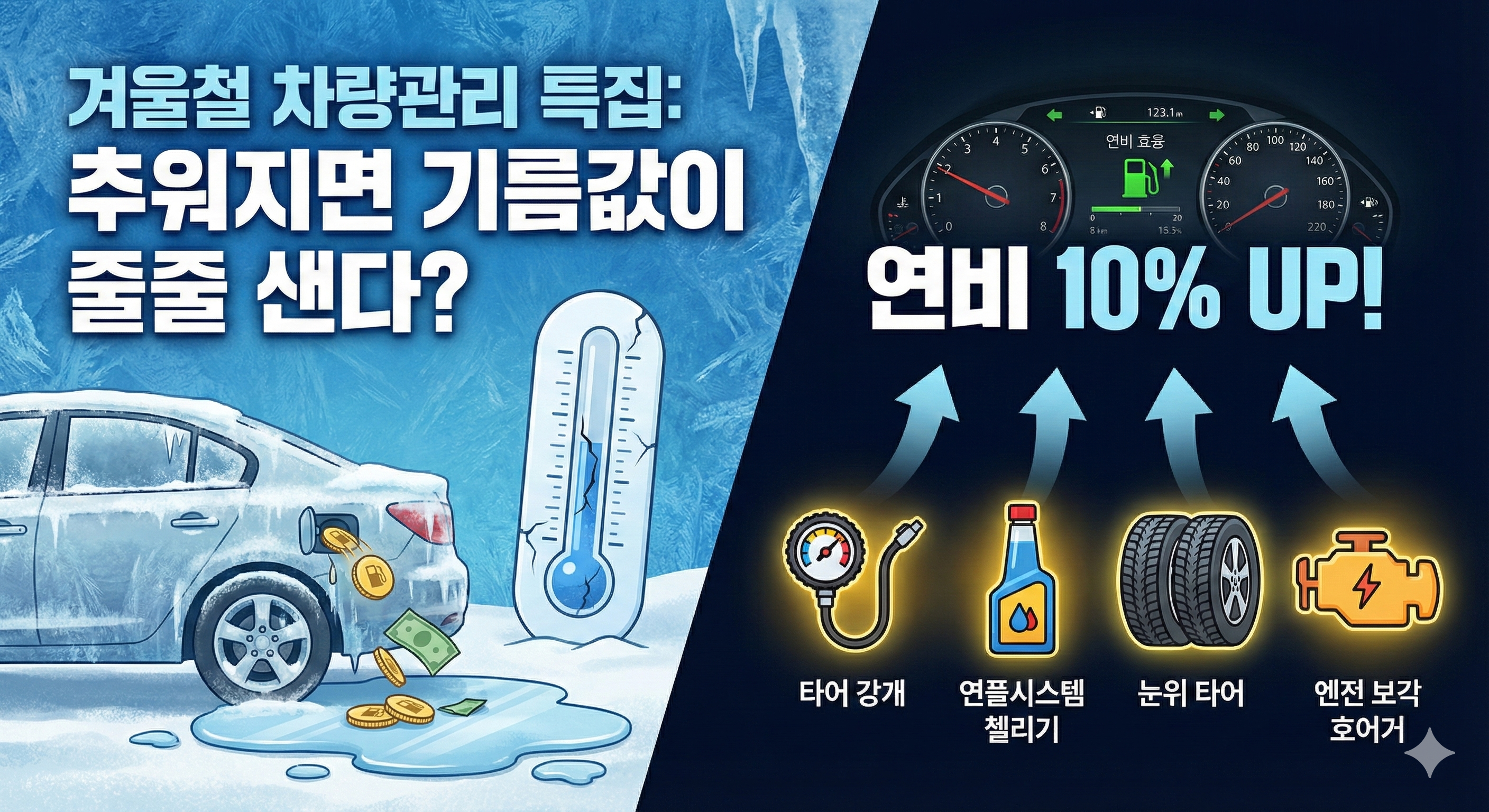 겨울철 차량관리 특집"추워지면 기름값이 줄줄 샌다?"연비 10% 올려주는 꿀템 4가지