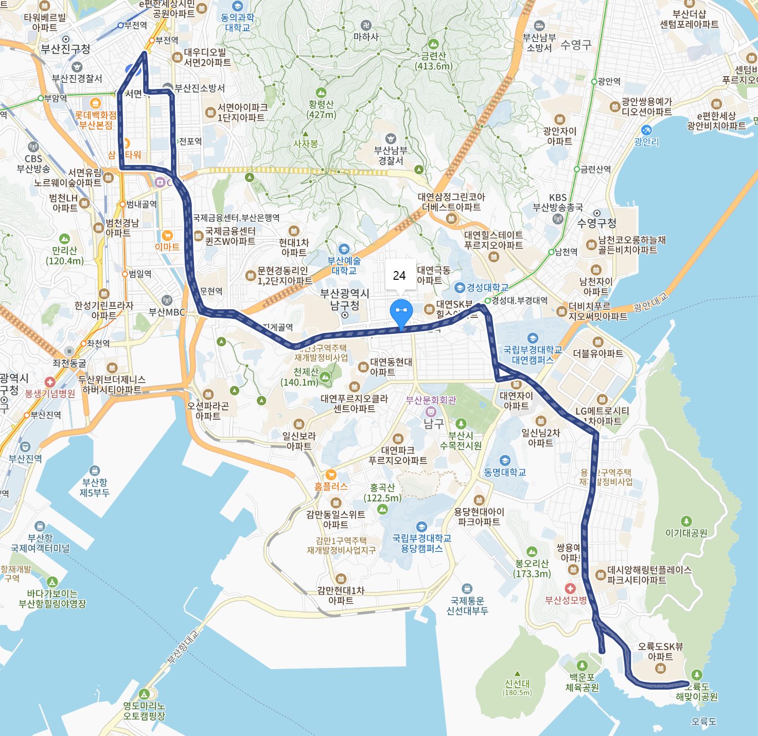 부산 24번 버스 노선 지도