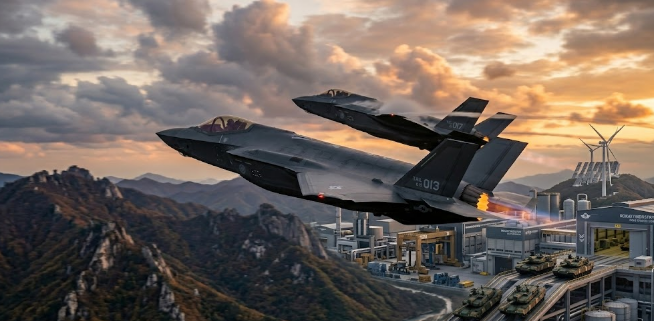 방산공장배경에 탱크와 전투기이미지