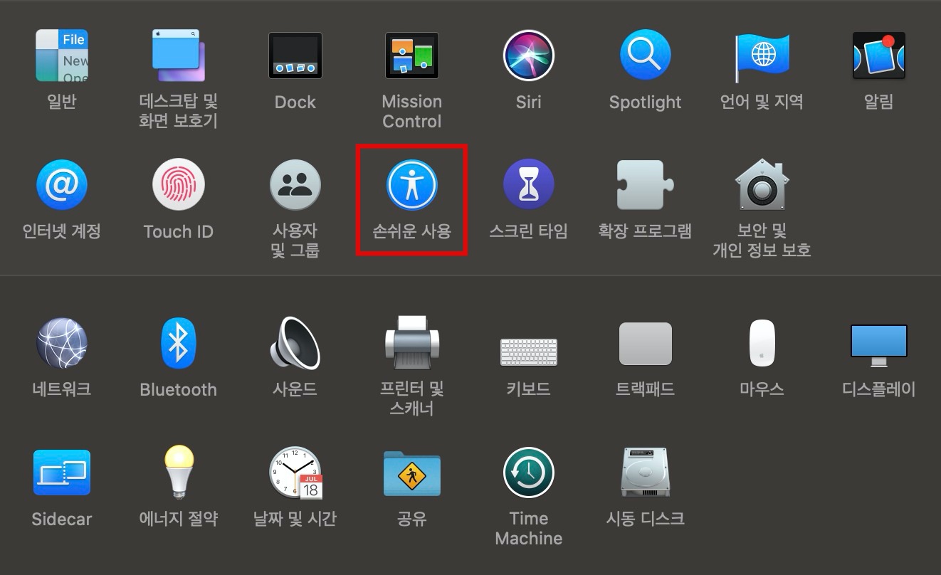 macOS 시스템 환경 설정 손쉬운 사용