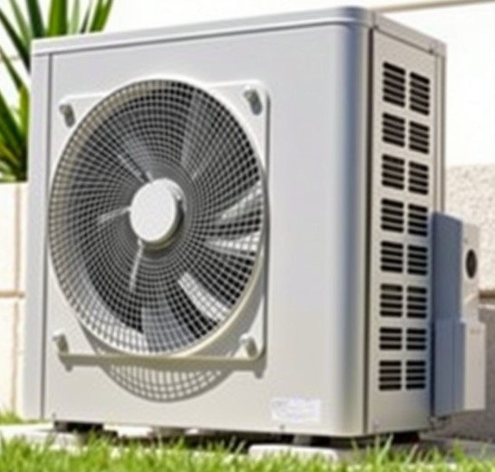 에어컨 실외기가 뜨거운 야외에 놓여 있습니다.