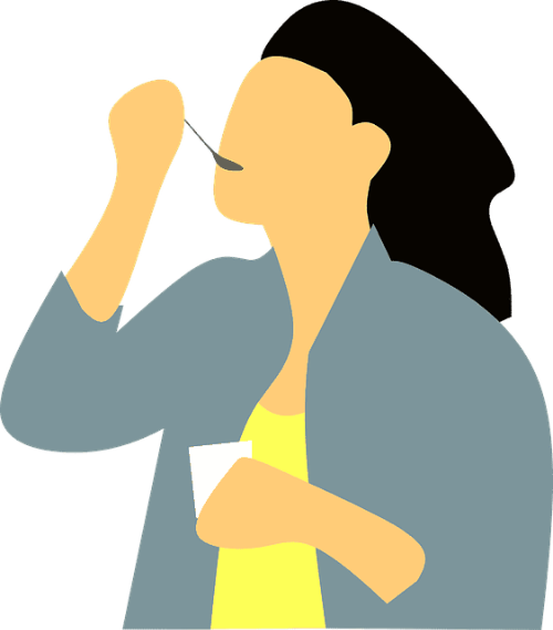 요거트를먹고있는여자사진