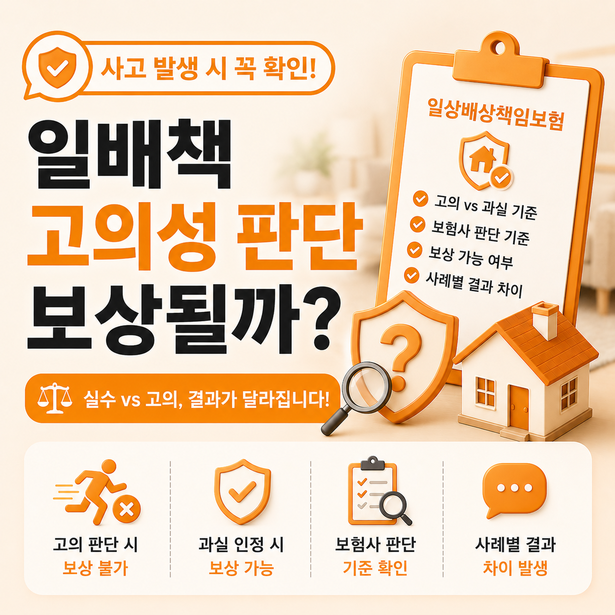 일상배상책임보험 고의성 판단 시 보상 가능 여부 기준 설명
