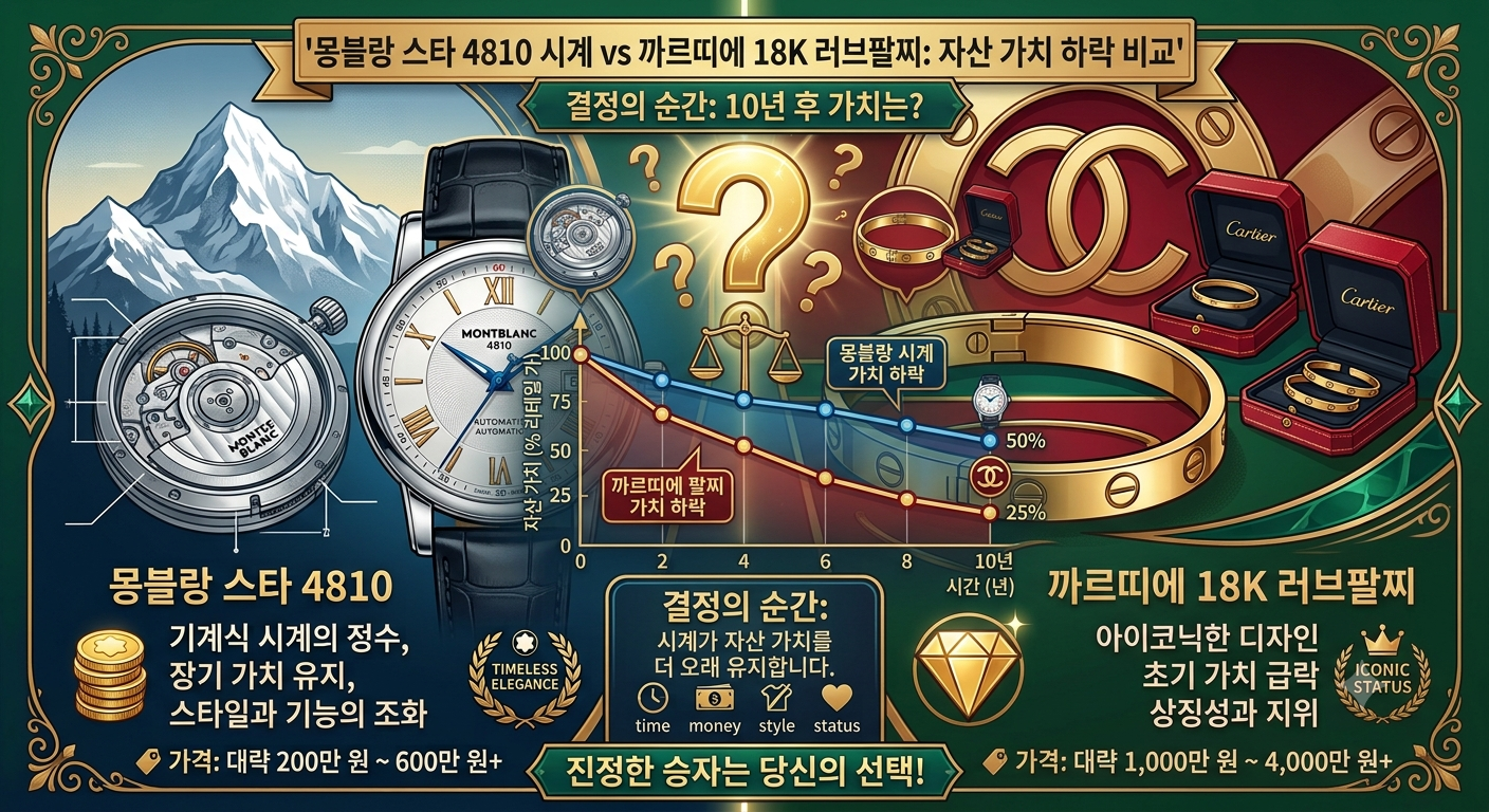 몽블랑 스타 4810 시계 vs 까르띠에 18K 러브 팔찌 가치하락