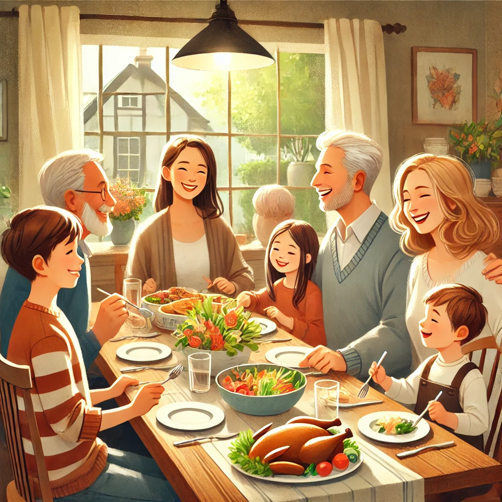 함께 식사하는 행복한 가족의 모습