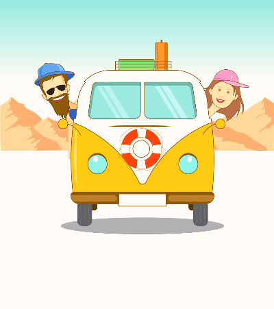 미니버스타고 여행하는 부부