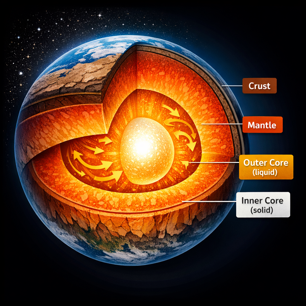 지구 내부는 왜 액체와 고체가 섞여 있을까? 내핵·외핵 구조 쉽게 이해하기